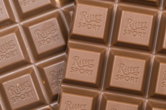 Ritter Sport chocolate close-up chocolate bar chocolate background with logo in Stuttgart, Germany