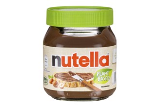 Nutella Plant Based vegan nut nougat cream 350g jar with logo cut against a white background in