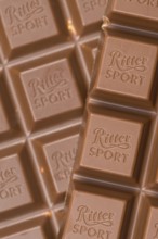 Ritter Sport chocolate close-up chocolate bar chocolate background with logo in Stuttgart, Germany