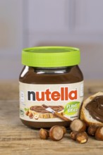 Nutella Plant Based vegan nut nougat cream 350g jar on bread with logo in Stuttgart, Germany