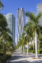 Miami skyline with high-rise real estate at Maurice A. Ferré Park in Miami, USA