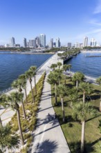 Saint Petersburg Florida skyline on Tampa Bay with St. Pete Pier and skyscrapers in downtown St.