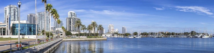 Saint Petersburg Florida panoramic promenade on Tampa Bay with skyline in downtown St. Petersburg,