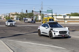 Waymo self-driving autonomous vehicles driverless cars from Google and Jaguar Robotaxi in Phoenix,