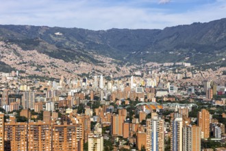 Medellin skyline view from Calasanz of skyscrapers with the city center in Medellín, Colombia