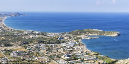 View of the holiday resort of Kolymbia with beach from above Mediterranean seaside holiday