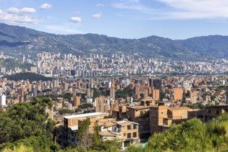 Medellin skyline view of skyscrapers from Calasanz with downtown Poblado in Medellín, Colombia