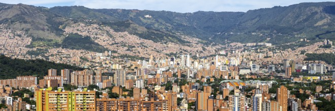 Medellin skyline view from Calasanz of high-rise buildings panorama with the city center in