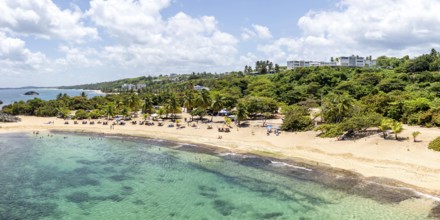 Mar Chiquita Beach in the Caribbean Ocean vacation Panoramic aerial view from above in Manati,