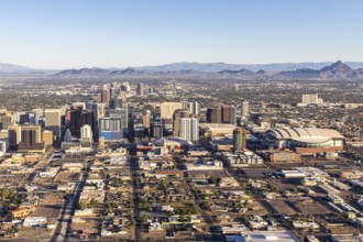 Phoenix Arizona downtown skyline with skyscrapers aerial view from above in Phoenix, USA