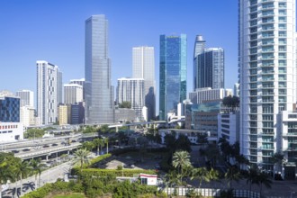 Miami skyline in downtown with high-rise buildings Florida vacation in Miami, USA