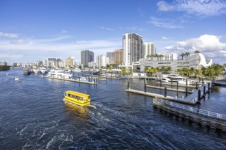 Fort Lauderdale skyline at Las Olas Marina with Florida boats yachts in Fort Lauderdale, USA