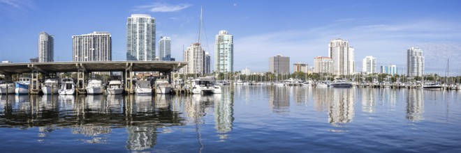Saint Petersburg Skyline Florida Marina with Boats at Tampa Bay Panorama in Downtown St Petersburg,