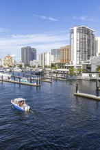 Fort Lauderdale skyline at Las Olas Marina with Florida boats yachts in Fort Lauderdale, USA
