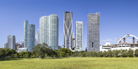 Miami skyline with high-rise real estate at Maurice A. Ferré Park Florida vacation panorama in