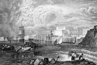 La Valletta, capital of Malta, Mediterranean Sea, port, tall ships, cargo boats, fishermen on