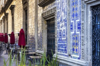 Mexico City streets in historic center Zocalo. Typical mexican architecture