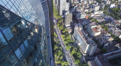 Aerial view of Mexico City Financial Center buildings near Paseo Reforma and Angel of Independence