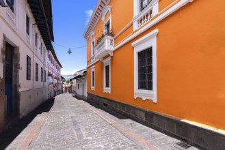 Old Town in Quito, Ecuador. Colonial colorful scenic historic city center streets