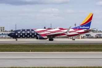 A Southwest Airlines Boeing 737-800 aircraft with license plate N500WR and Freedom One special