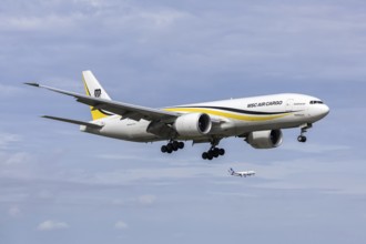 An MSC Cargo Boeing 777-F aircraft with the license plate N708GT at Miami airport, USA