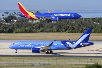 Airbus and Boeing aircraft operated by Breeze Airways Airbus and Southwest Airlines at Tampa