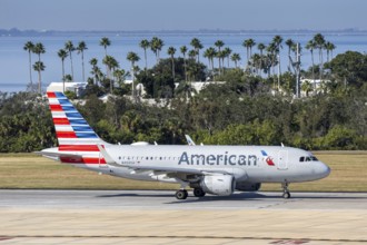 An American Airlines Airbus A319 aircraft with the license plate N4005X at Tampa airport, USA