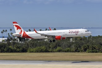 An Air Canada Rouge Airbus A321 aircraft with the license plate C-GJTH at Tampa airport, USA