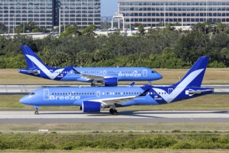 Airbus A220-300 Breeze Airways aircraft with license plate N244BZ at Tampa airport, USA