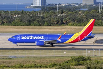 A Southwest Airlines Boeing 737 MAX 8 aircraft with the license plate N8905Q at Tampa airport, USA