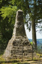 Rock obelisk near Lichtenstein, fence, geological past, display object, rocks from the Swabian