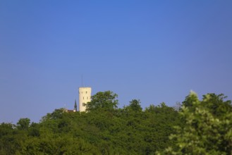 Lime kiln near the fog cave, Lichtenstein Castle tower, Württemberg fairytale castle, romantic