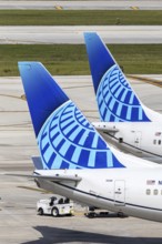 United Airlines aircraft tail units at Fort Lauderdale Airport, USA