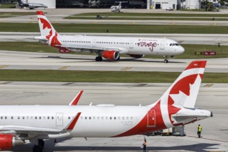 Airbus A321 Air Canada Rouge aircraft with license plate C-GJTX at Fort Lauderdale airport, USA