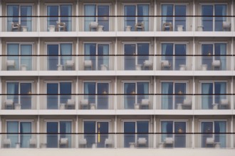 Close-up view of balconies of the Disney Magic ship, Bremerhaven, Bremen, Germany