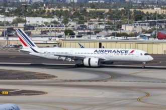 An Air France Airbus A350-900 with the license plate F-HTYQ at Phoenix airport, USA