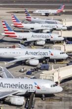 American Airlines Boeing and Airbus aircraft with license plate N755US at Phoenix airport, USA