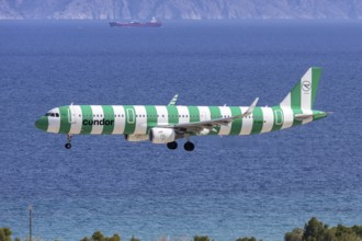 A Condor Airbus A321 aircraft with the D-AIAC license plate at Rhodes airport, Greece
