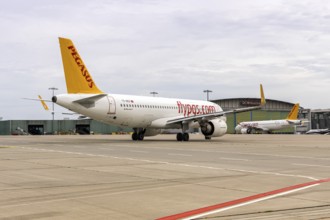An Airbus A320neo Pegasus Airlines aircraft with the license plate TC-NCD at the airport in