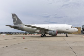 A DC Aviation Airbus A319CJ aircraft with the D-ACBN license plate at Stuttgart airport, Germany