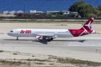 An Air 001 Electra Airways Airbus A321 aircraft with the LZ-EAG license plate at Rhodes airport,