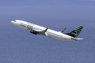 An AirSeven Boeing 737-800 aircraft with the license plate OY-ASF at Rhodes airport, Greece