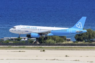 An Airbus A320 Fly Lili aircraft with the license plate YR-LIB at Rhodes airport, Greece