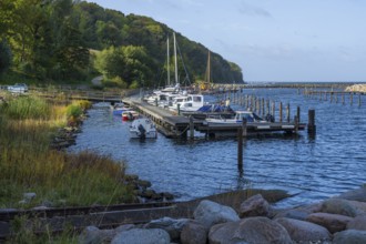 Motor boats in the harbor, Hankenufer, Lohme, Jasmund, Rügen, island, Baltic Sea,