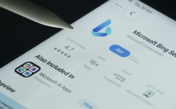 Dhaka, Bangladesh- 30 Oct 2025: Microsoft Bing app on a iPad screen with a pen pointing at the