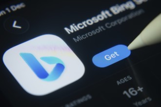 Dhaka, Bangladesh- 01 Dec 2025: A close-up of the Microsoft Bing app icon in the App Store on an