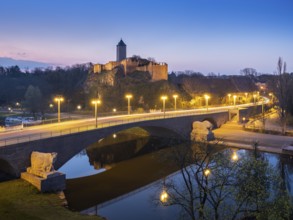 Ruins of Giebichenstein Castle and Giebichenstein Bridge over the Saale River at Dawn, Halle an der