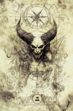 Modern representation of tarot card The Devil symbolizing addiction, obsession, cheating, abuse,