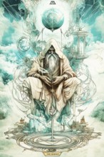 Modern representation of tarot card The Hermit symbolizing enlightenment, soul searching,