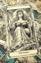 Modern representation of tarot card The Justice symbolizing justice, law, truth, honesty,
